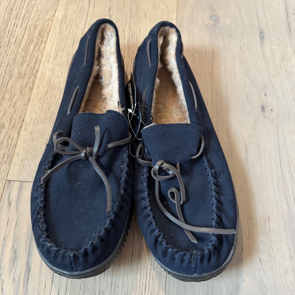 George Mens Navy Blue Genuine Leather Moccasin Slippers Size 11-12